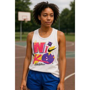 Nike Dri-Fit Athletics Tank Top Women’s M White Retro 90s Graphic